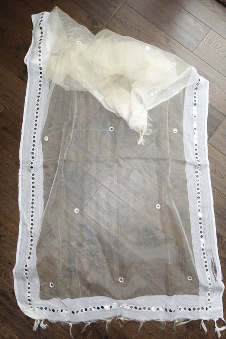 Cream Linen Silk Blend Faux Mirrorwork - Preloved