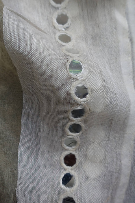 Cream Linen Silk Blend Faux Mirrorwork - Preloved