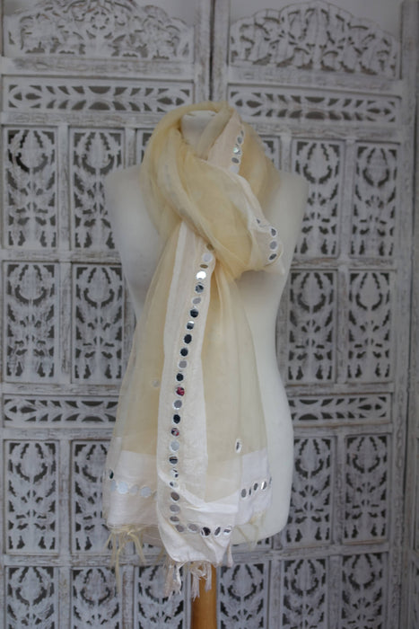 Cream Linen Silk Blend Faux Mirrorwork - Preloved