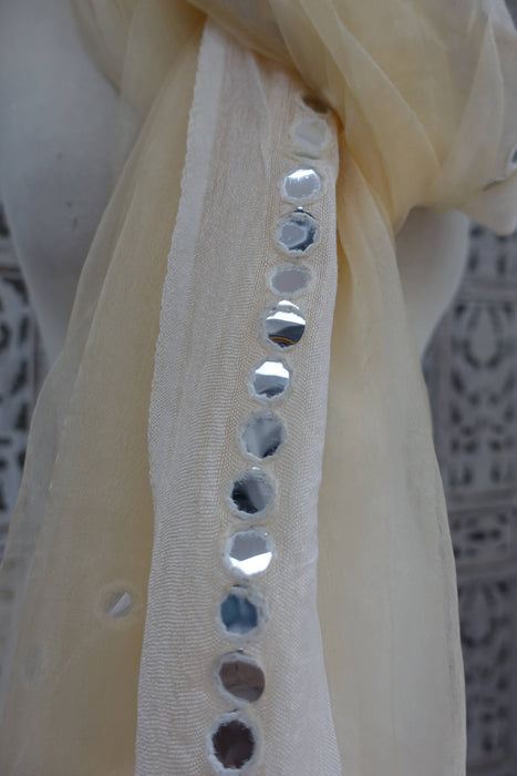 Cream Linen Silk Blend Faux Mirrorwork - Preloved