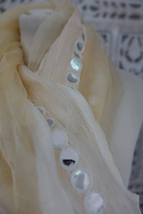 Cream Linen Silk Blend Faux Mirrorwork - Preloved