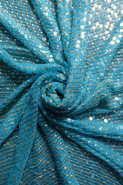 Sky Blue Sequinned Vintage Dupatta - Preloved