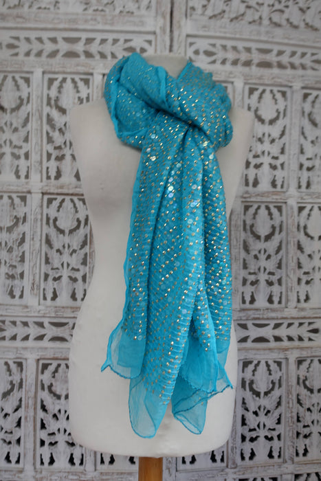 Sky Blue Sequinned Vintage Dupatta - Preloved