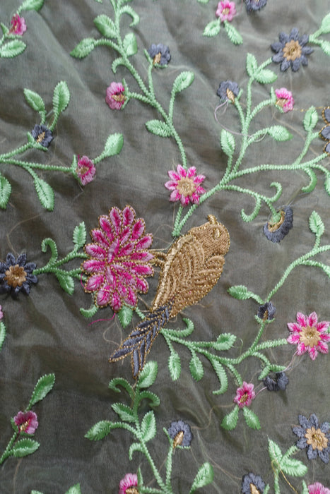 Light Green Voile Floral Embroidered Dupatta - New