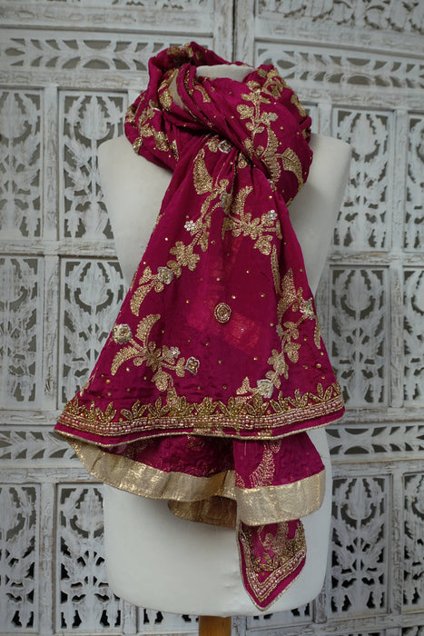 Vivid Purple Heavy Embellished Dupatta - New