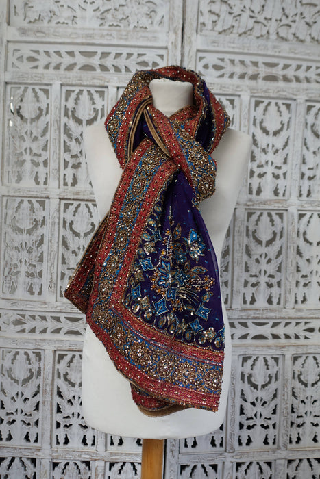 Deep Purple Embellished Banarsi Dupatta - New