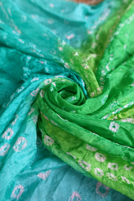 Shades Of Green Pink Bandhani Print Crepe Dupatta - New