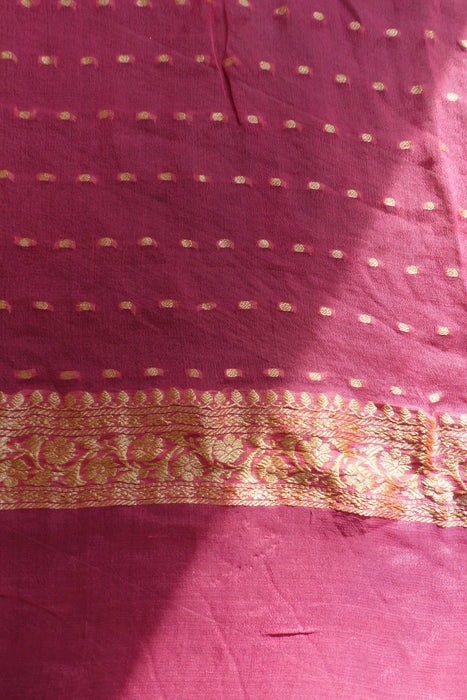 Pink Banarsi With Gold Thread Work Woven Dupatta - New