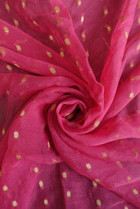 Pink Banarsi With Gold Thread Work Woven Dupatta - New