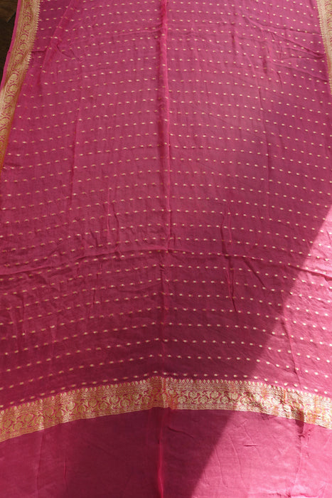 Pink Banarsi With Gold Thread Work Woven Dupatta - New