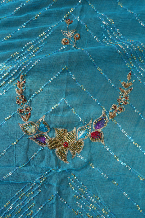 Blue Vintage Beaded Dupatta - New