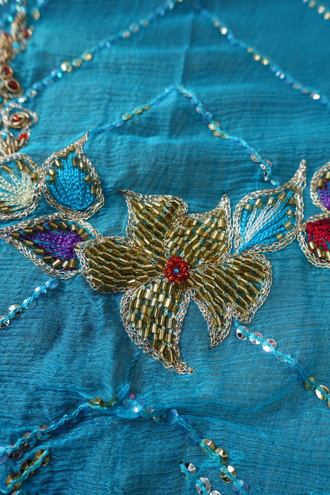 Blue Vintage Beaded Dupatta - New