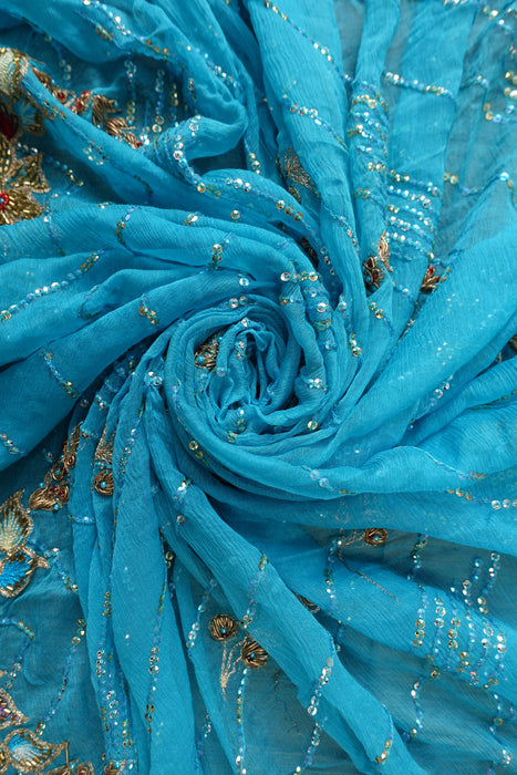 Blue Vintage Beaded Dupatta - New