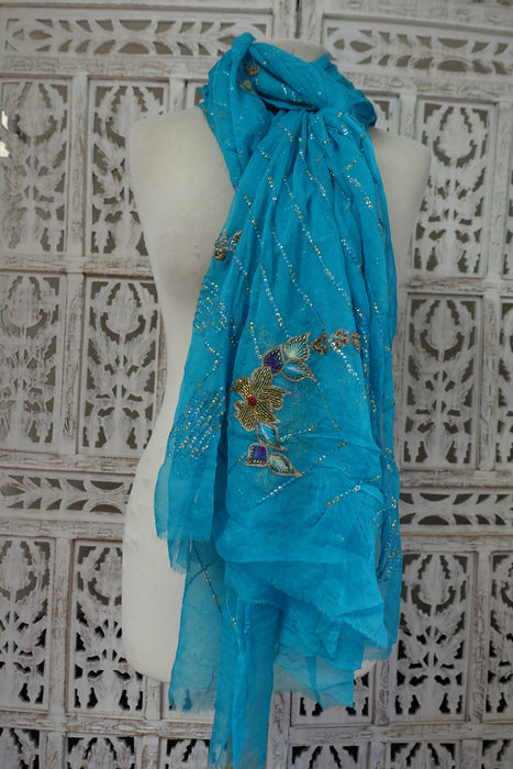 Blue Vintage Beaded Dupatta - New