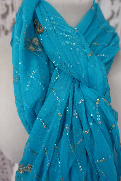 Blue Vintage Beaded Dupatta - New