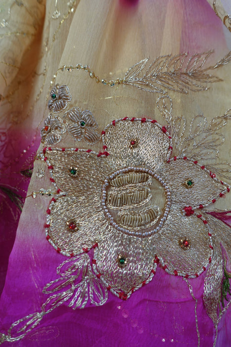 Pink Blue Yellow Silk Chiffon Embellished Dupatta - New
