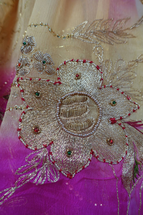 Pink Blue Yellow Silk Chiffon Embellished Dupatta - New