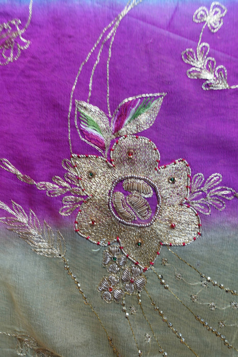Pink Blue Yellow Silk Chiffon Embellished Dupatta - New