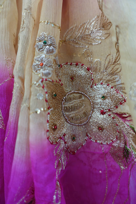 Pink Blue Yellow Silk Chiffon Embellished Dupatta - New