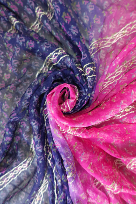 Blue And Pink Vintage Embellished Dupatta - New