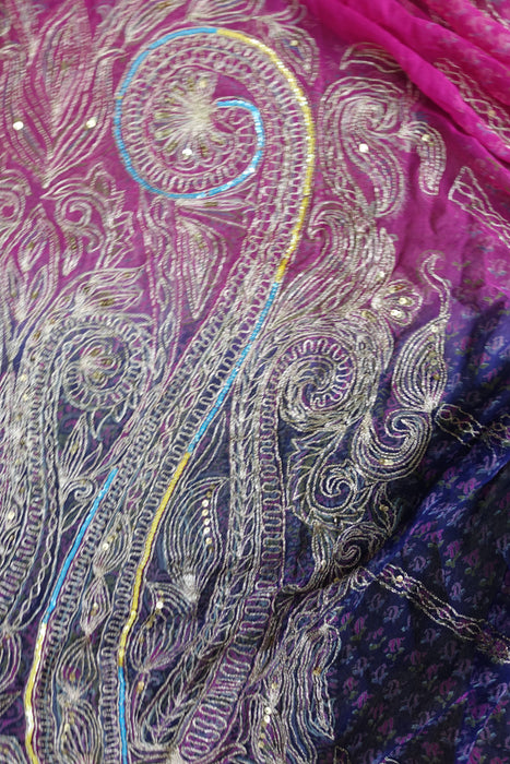 Blue And Pink Vintage Embellished Dupatta - New