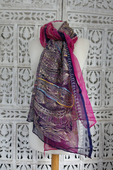 Blue And Pink Vintage Embellished Dupatta - New