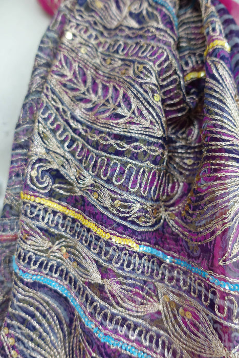 Blue And Pink Vintage Embellished Dupatta - New