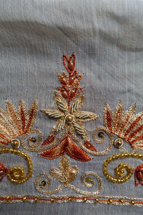 White Vintage Embellished Dupatta - New
