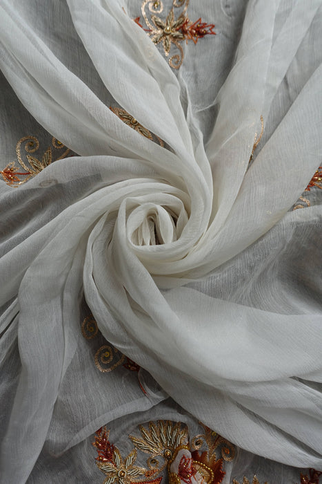White Vintage Embellished Dupatta - New