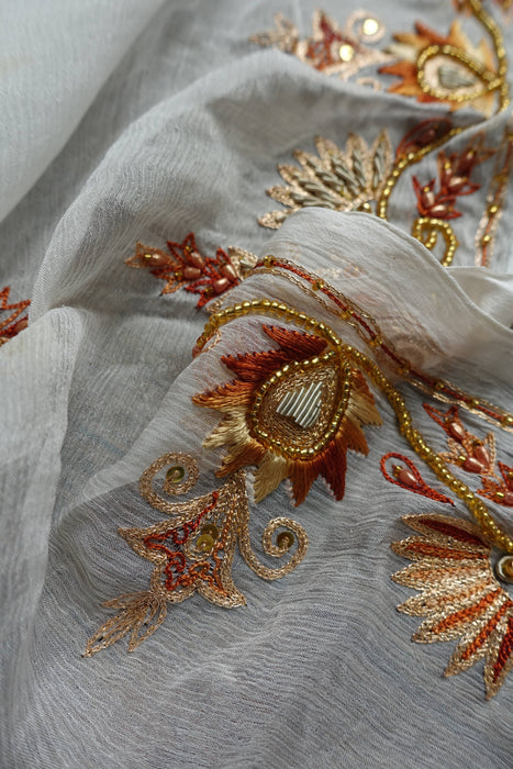 White Vintage Embellished Dupatta - New