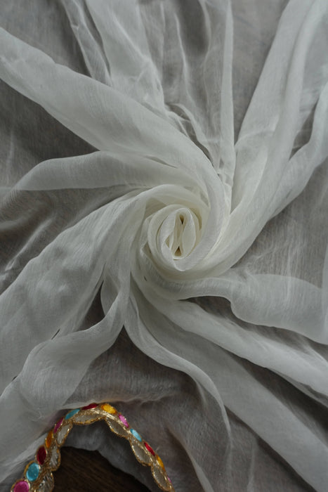 White Chiffon With Colourful Braid Trim - New