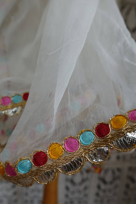 White Chiffon With Colourful Braid Trim - New