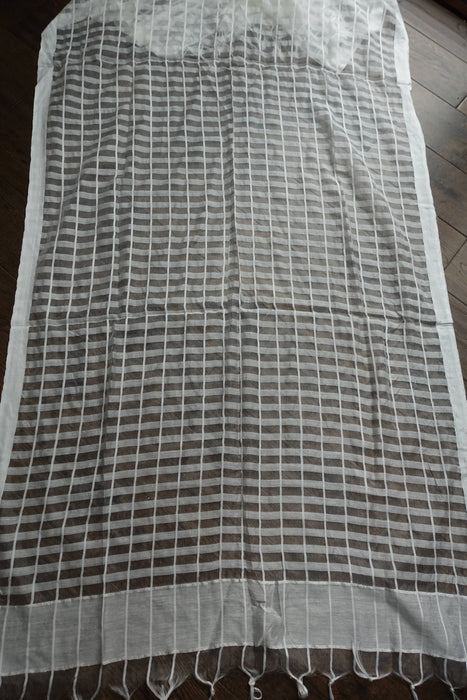Soft White Chequered Cotton Blend Dupatta - New