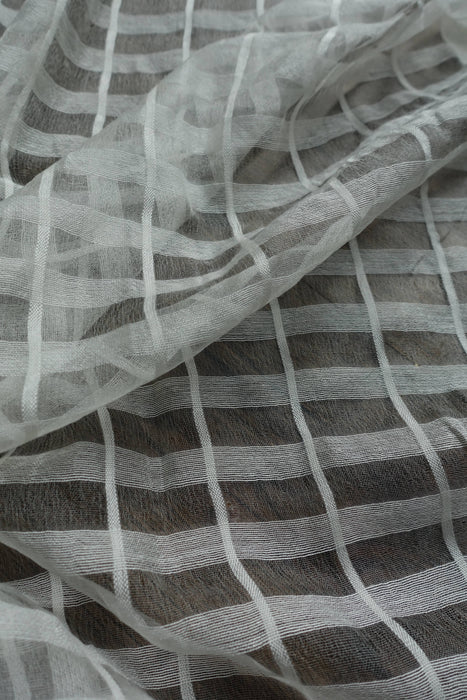 Soft White Chequered Cotton Blend Dupatta - New