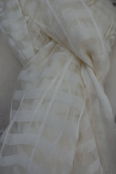 Soft White Chequered Cotton Blend Dupatta - New