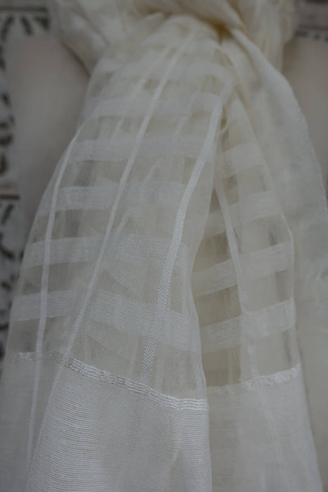 Soft White Chequered Cotton Blend Dupatta - New