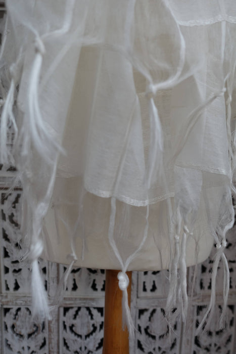 Soft White Chequered Cotton Blend Dupatta - New