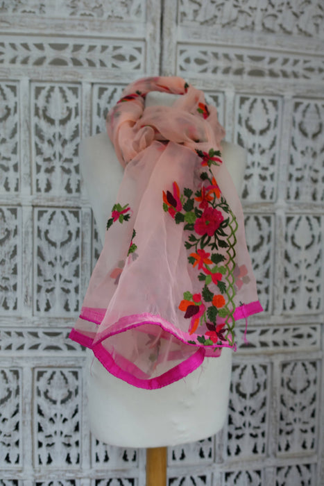 Peach Floral Embroidered Dupatta - New