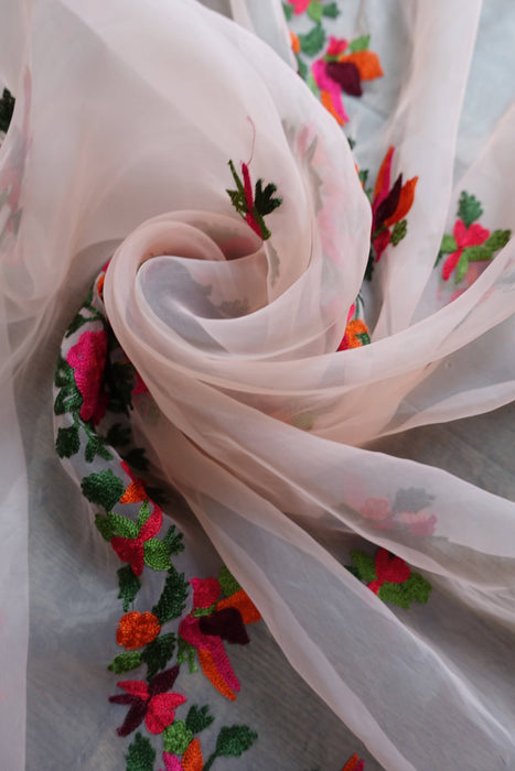 Peach Floral Embroidered Dupatta - New