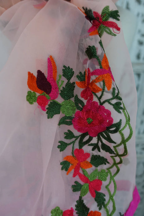 Peach Floral Embroidered Dupatta - New