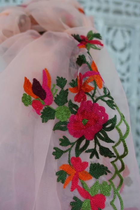 Peach Floral Embroidered Dupatta - New