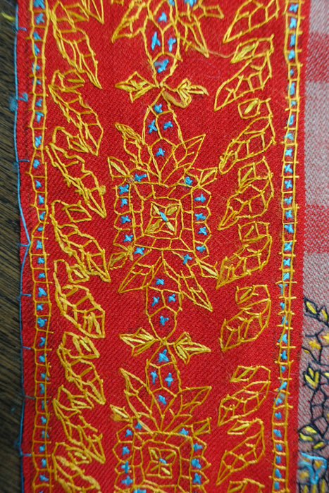 Beige & Red Vintage Wool Embroidered Shawl - New