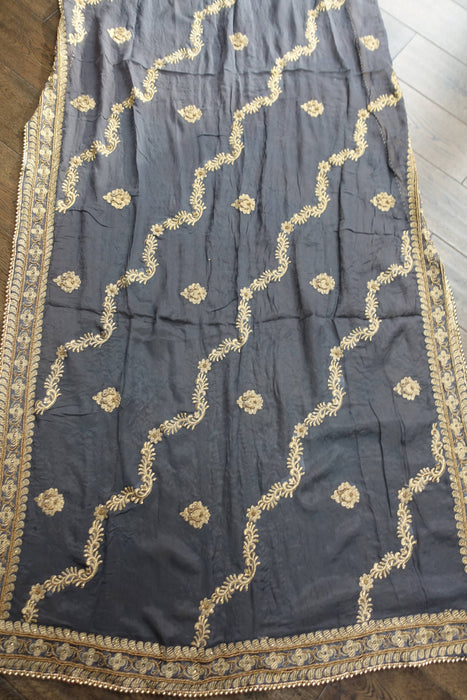 Charcoal Grey Embellished Dupatta - New