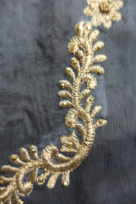 Charcoal Grey Embellished Dupatta - New