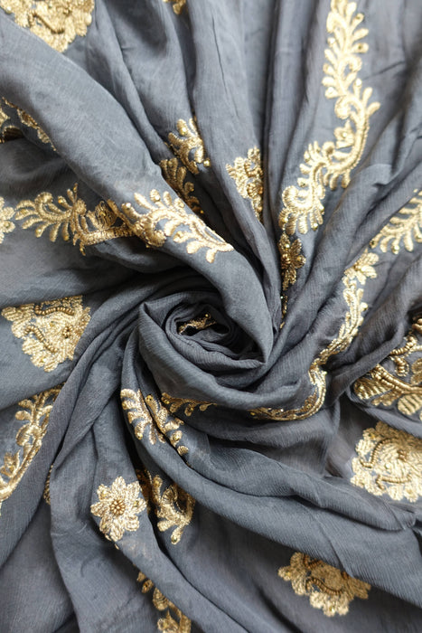 Charcoal Grey Embellished Dupatta - New