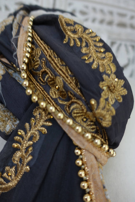 Charcoal Grey Embellished Dupatta - New