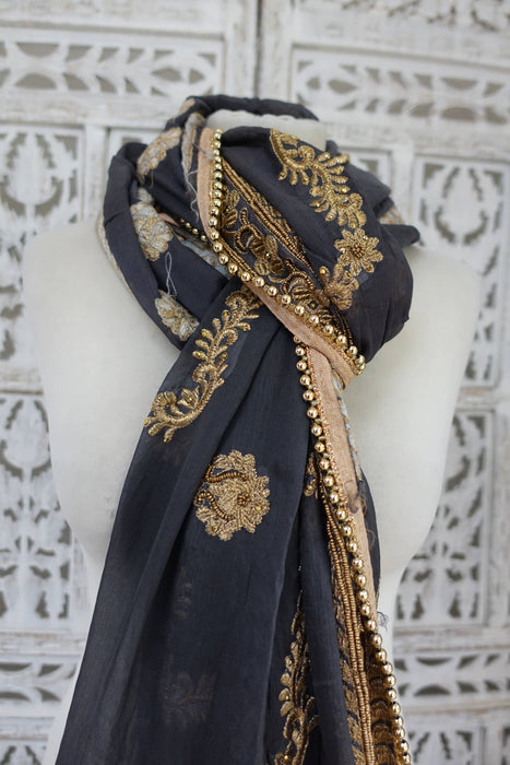 Charcoal Grey Embellished Dupatta - New