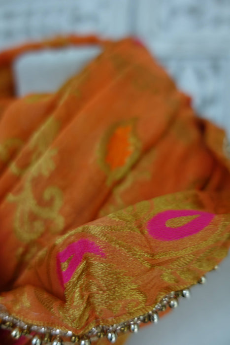 Orange Chiffon Banarsi Dupatta - New