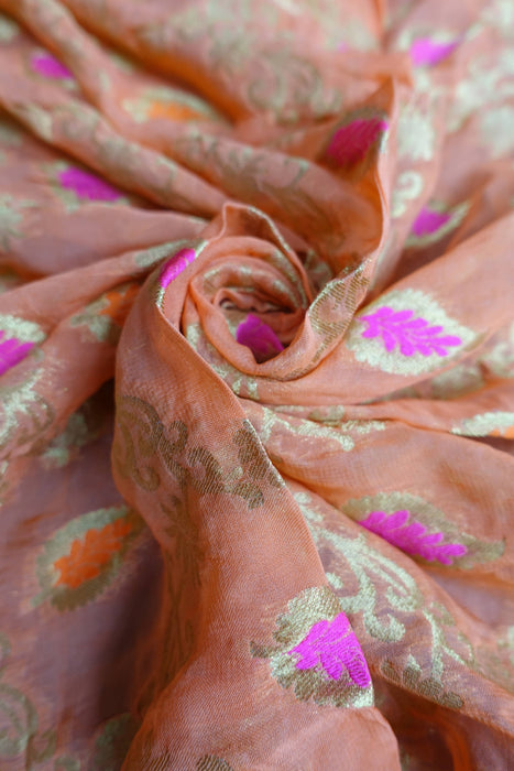 Orange Chiffon Banarsi Dupatta - New