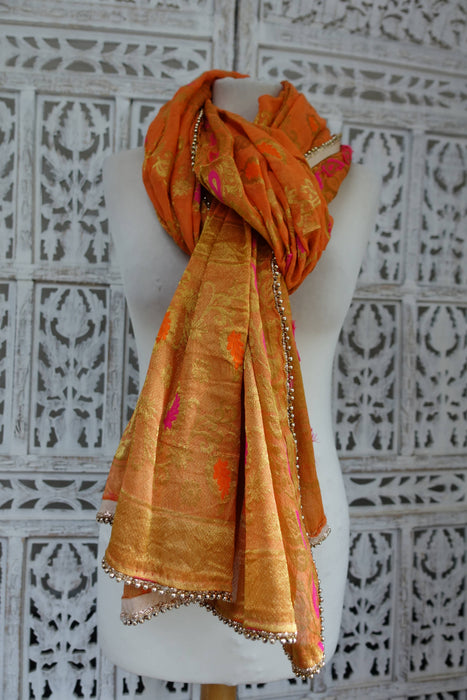 Orange Chiffon Banarsi Dupatta - New